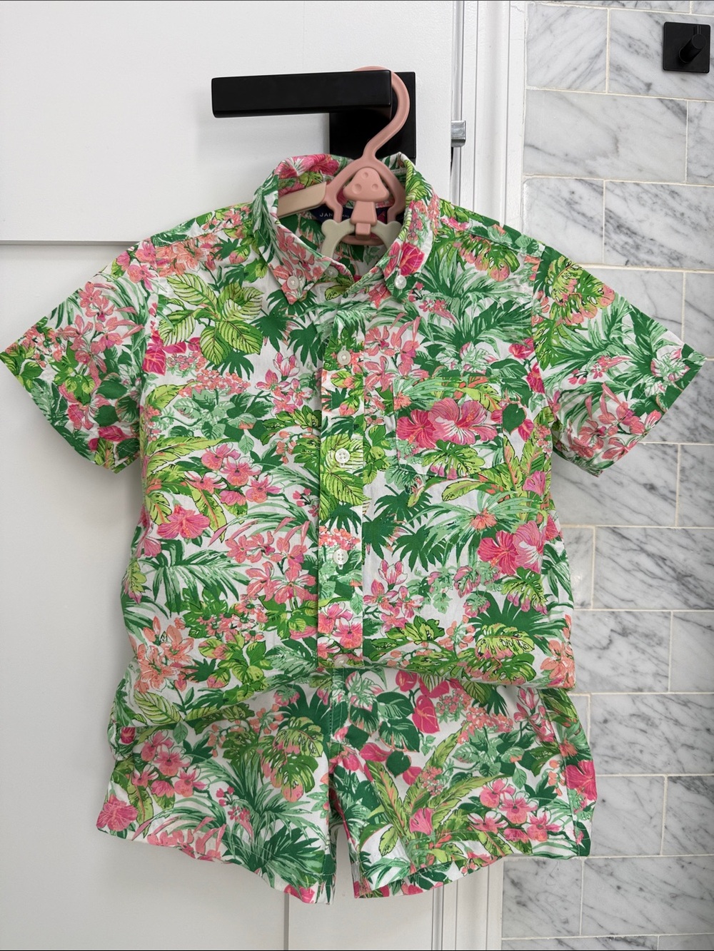 Boy’s Green & Pink Tropical Button-Up Shirt set